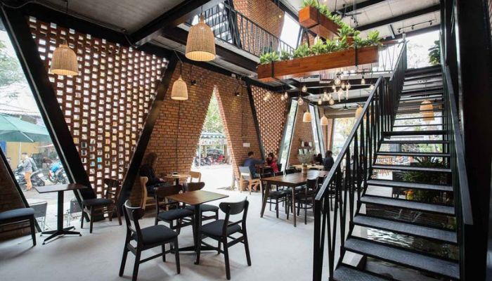 Xu Hướng Thi Công Quán Cafe 2 Tầng Được Ưa Chuộng Nhất Hiện Nay 3 Thi công quán cafe 2 tầng phong cách hiện đại pha trộn