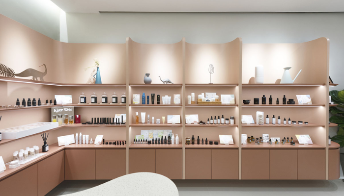 Tối Ưu Không Gian Bán Hàng Với Thiết Kế Showroom Mỹ Phẩm Thu Hút, Ấn Tượng 3 Màu sắc và vật liệu tạo nên cảm xúc thương hiệu