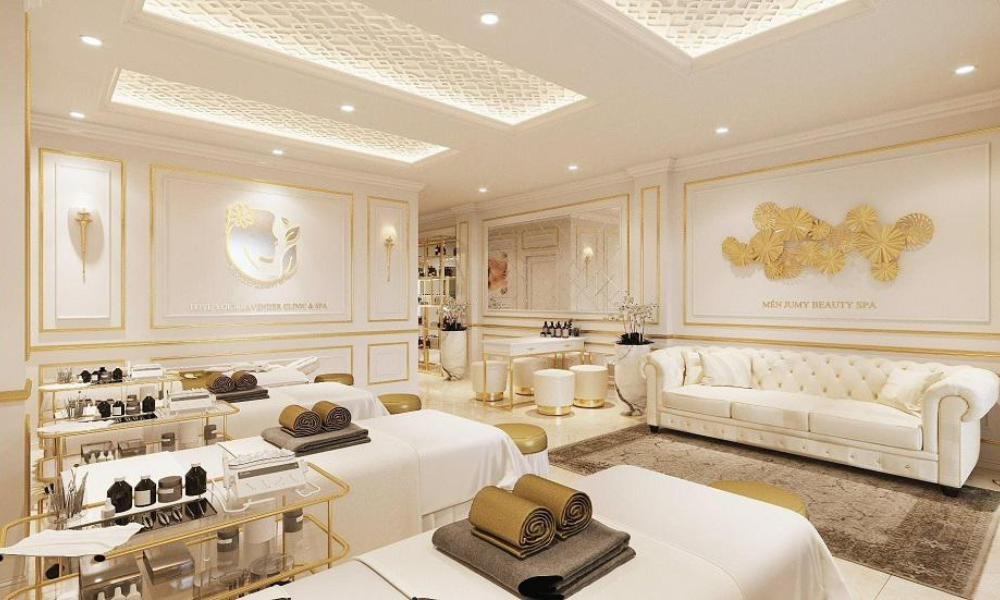 10 Ý Tưởng Thiết Kế Spa Luxury Sang Trọng Cho Chủ Đầu Tư Thông Minh 3 Ánh sáng vàng tạo cảm giác sang trọng